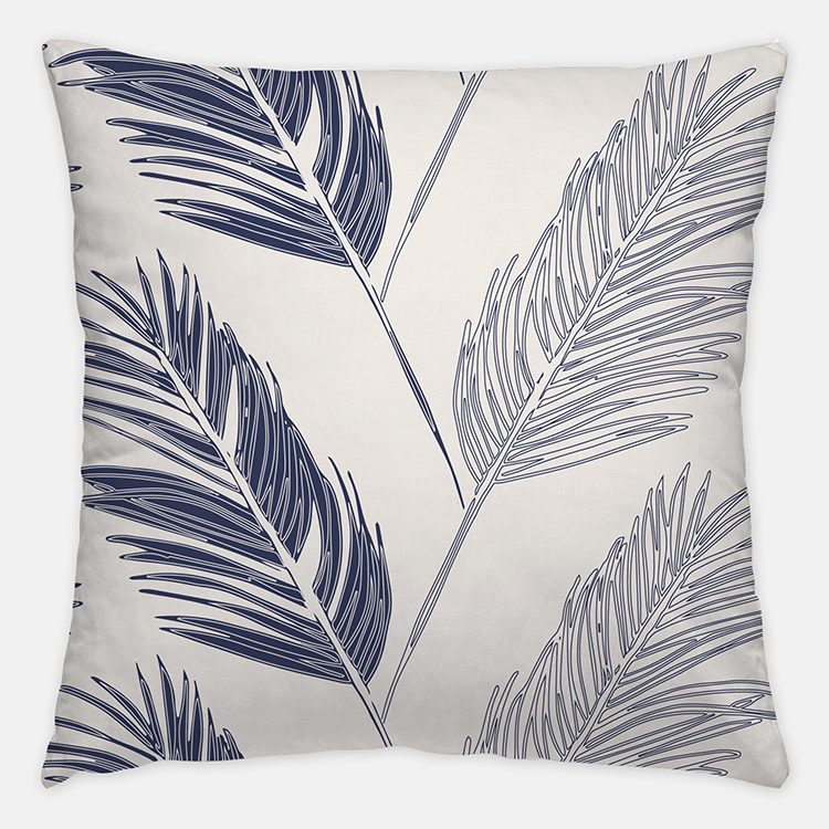 Breezy Tropical Palm Tree Striped Pillow in Navy Blue and White. Neutral Coastal Home Decor by Noble Winter, Nashville Tennessee