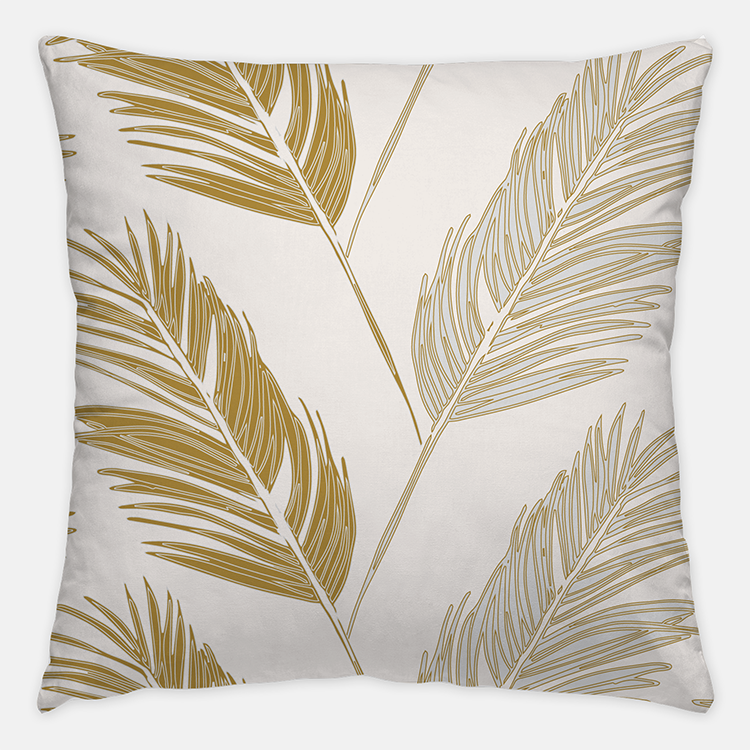 Breezy Tropical Palm Tree Striped Pillow in Golden Yellow and Beige White. Neutral Coastal Home Decor by Noble Winter, Nashville Tennessee