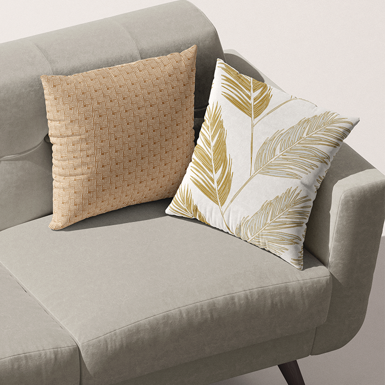 Breezy Tropical Palm Tree Striped Pillow in Golden Yellow and White. Neutral Coastal Home Decor by Noble Winter, Nashville Tennessee