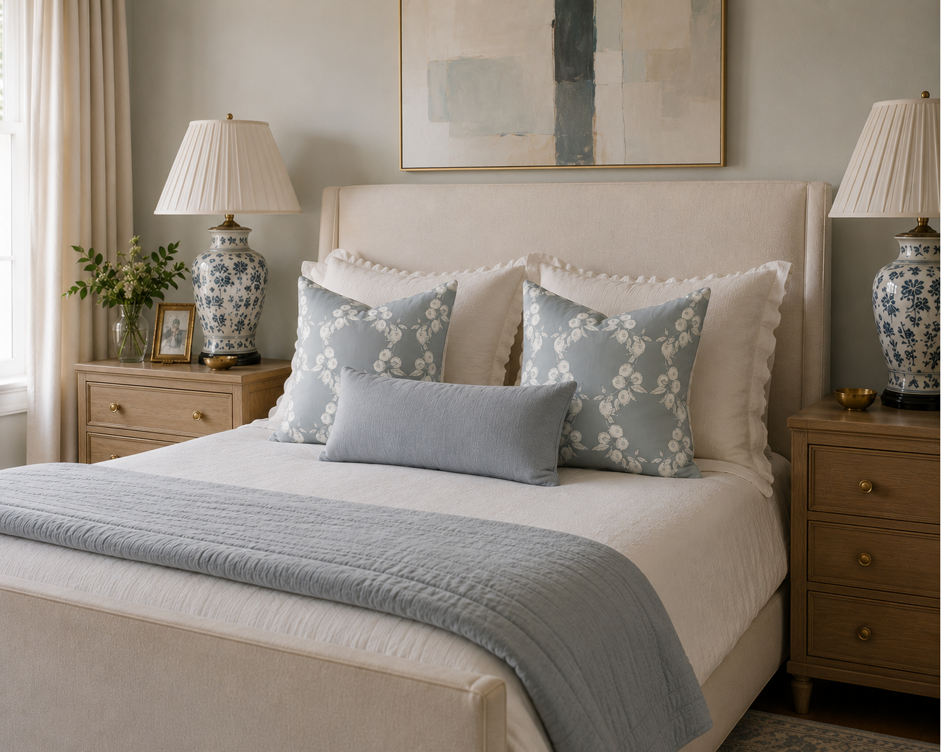Citron Court Silhouette Fabric - Mist Blue