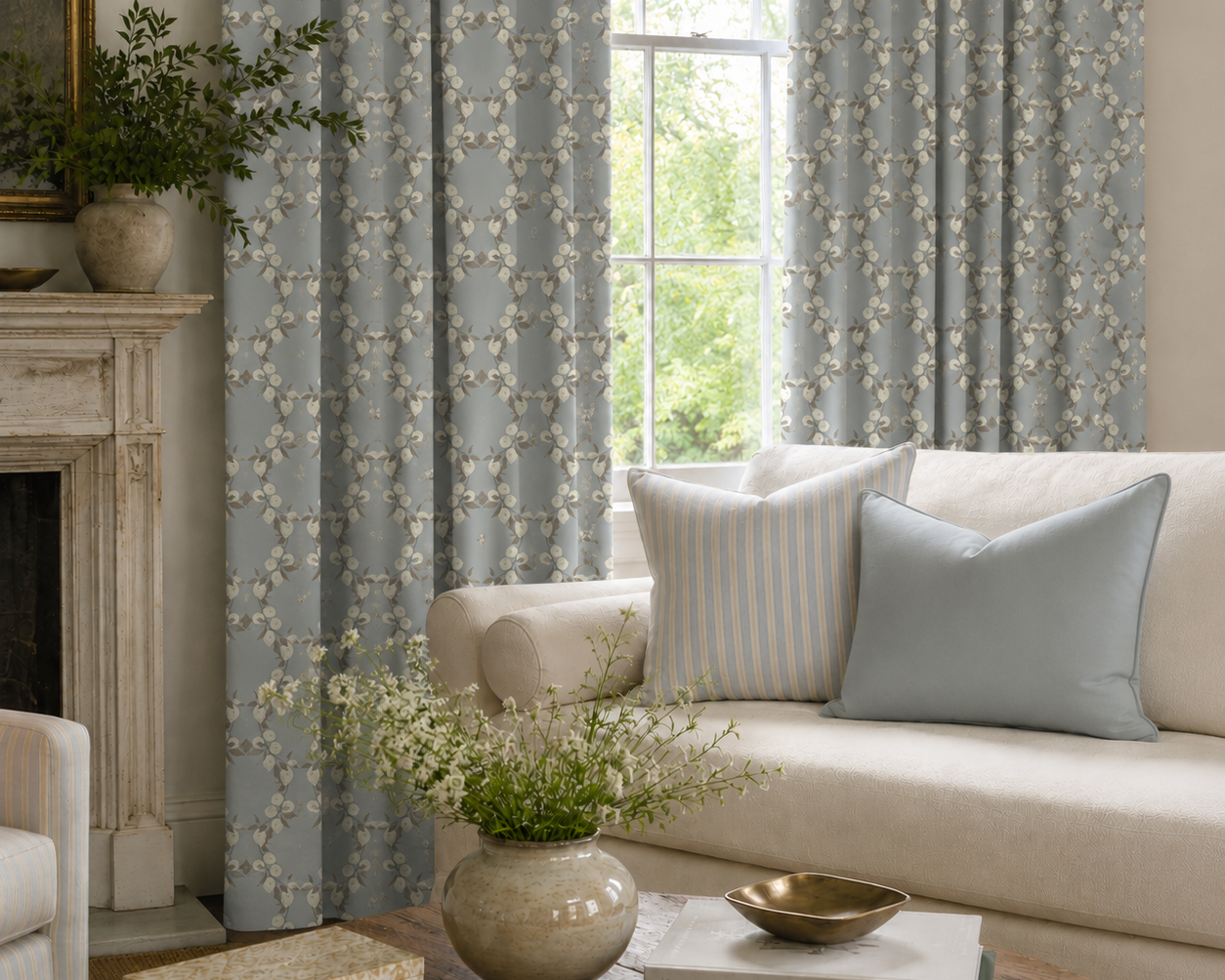 Citron Court Fabric - Mist Blue