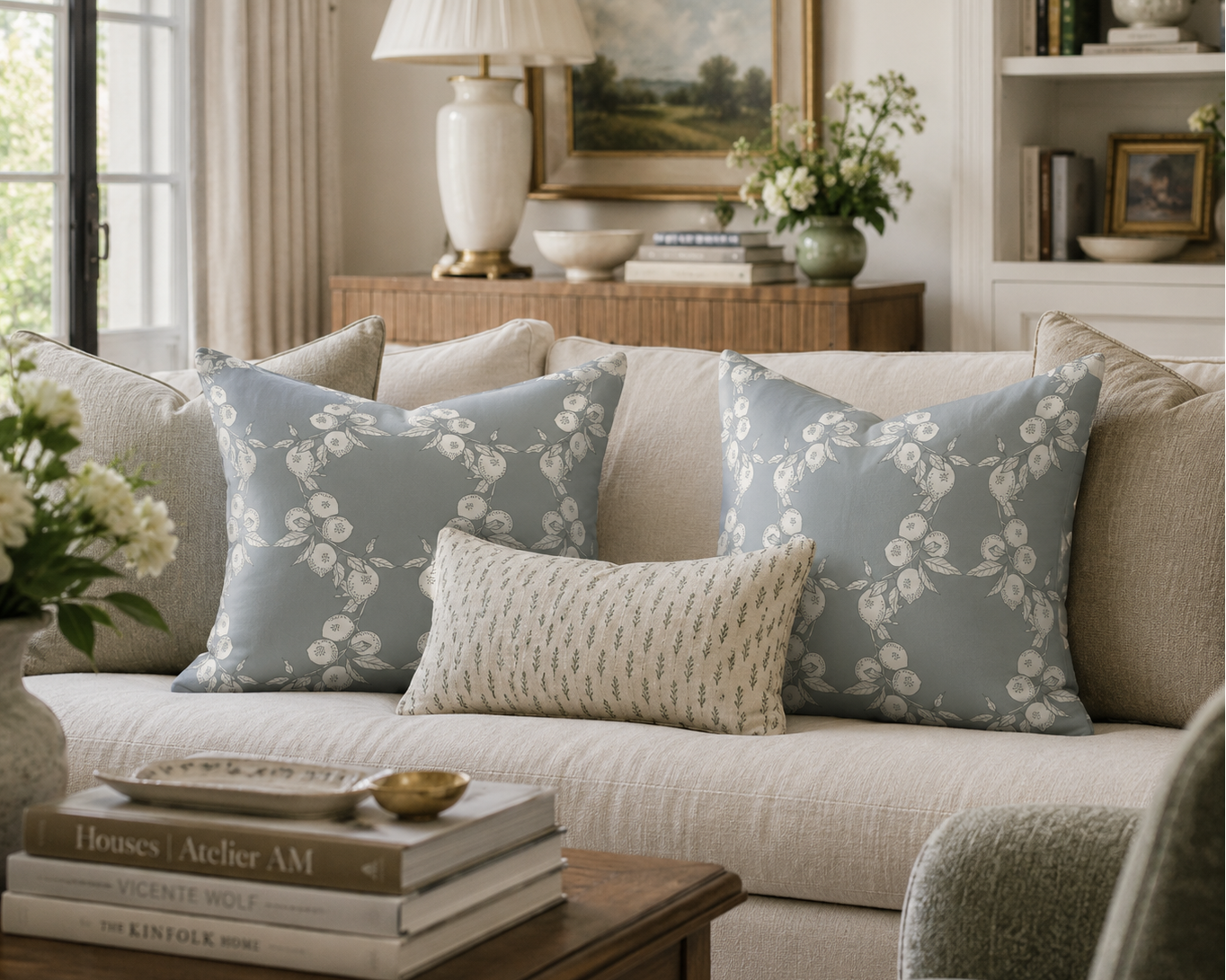 Citron Court Silhouette Fabric - Mist Blue
