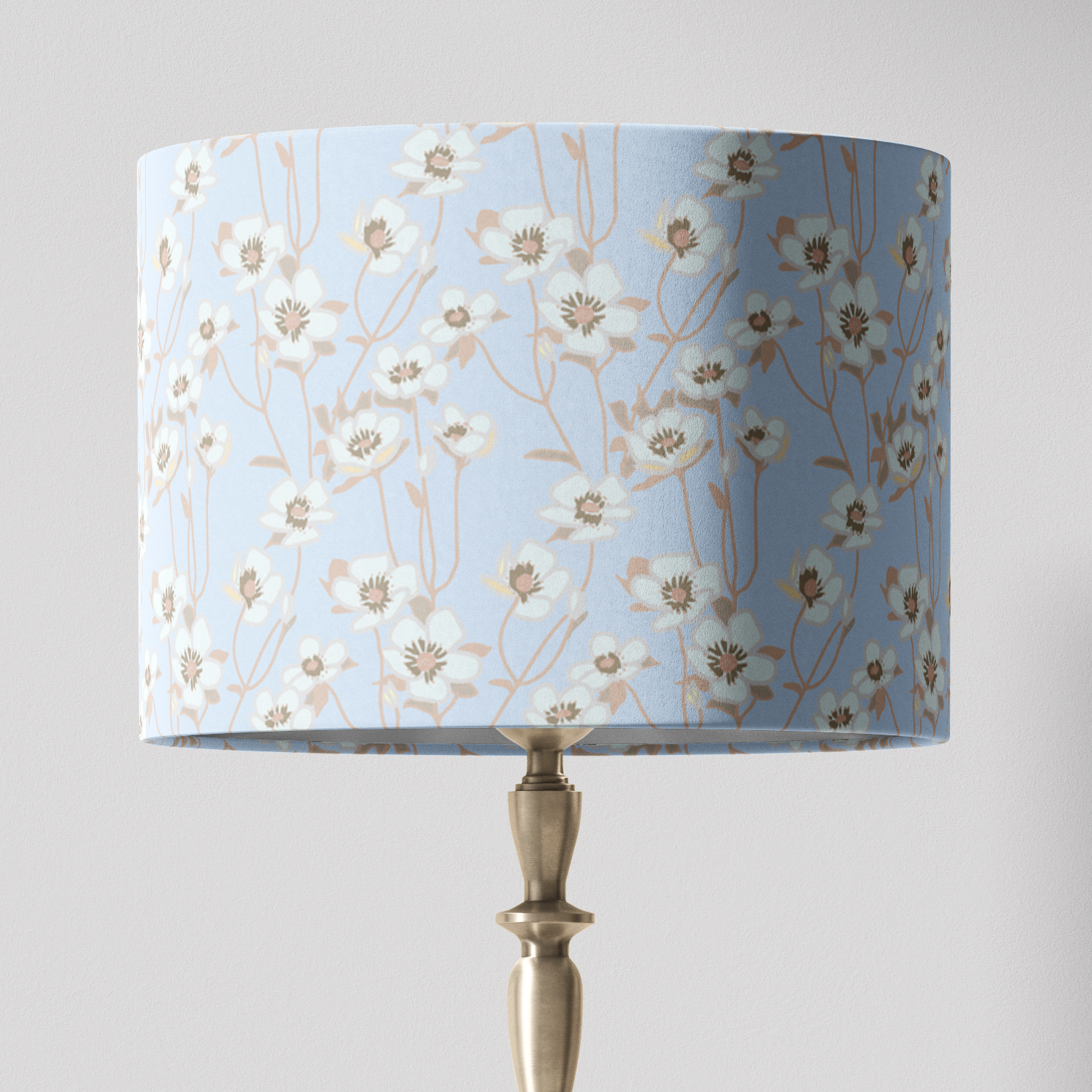 Buttercup Floral Lampshade in Soft Blue