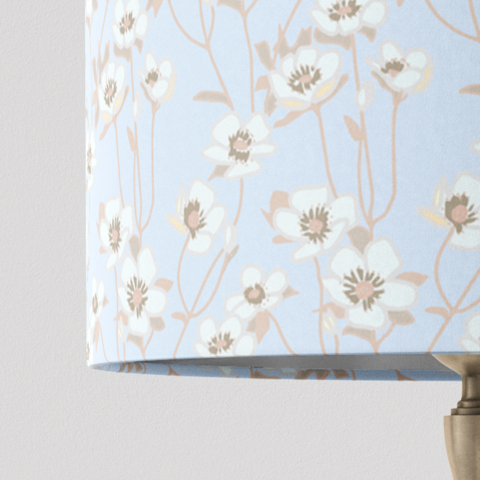 Buttercup Floral Lampshade in Soft Blue