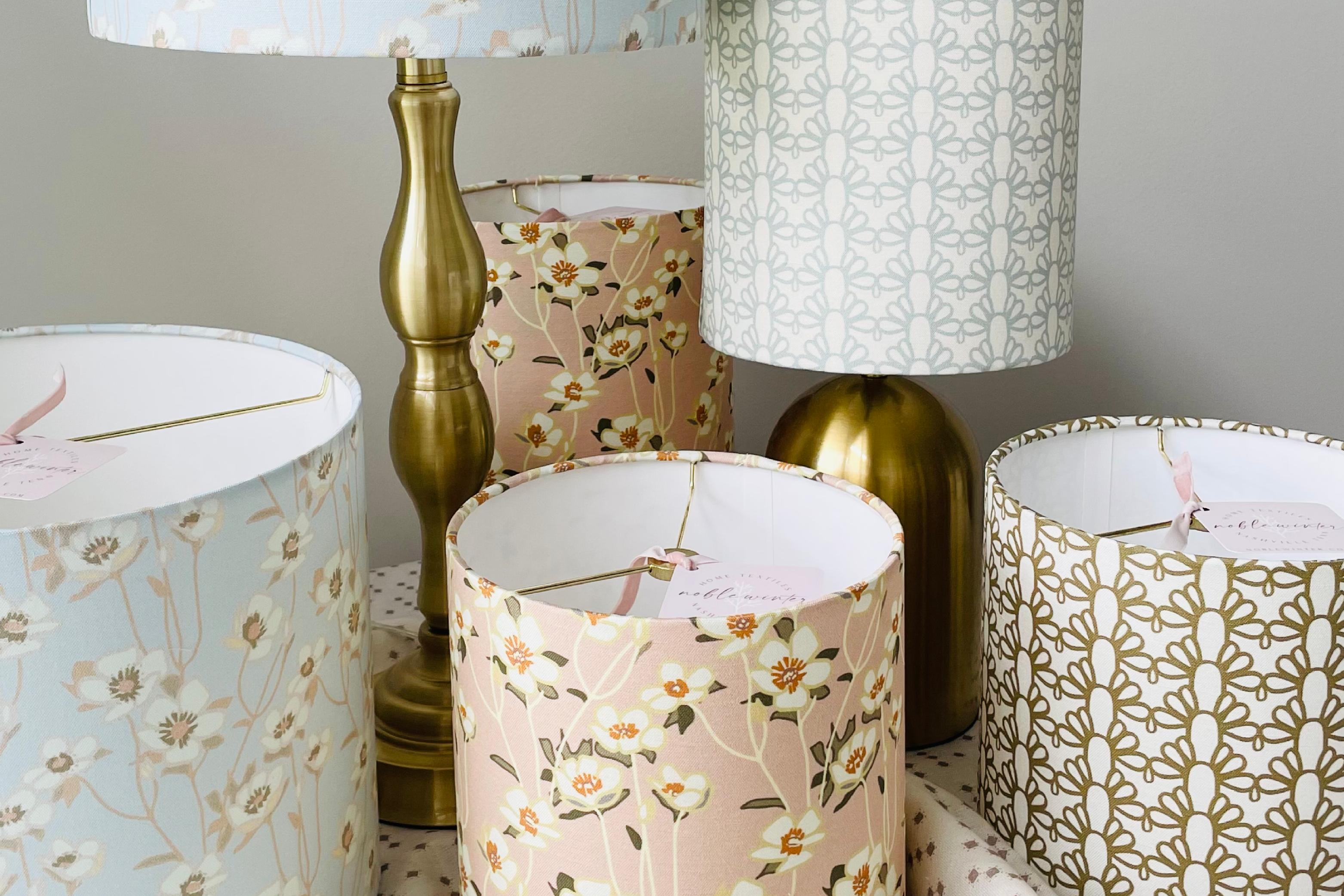 Buttercup Floral Lampshade in Soft Blue