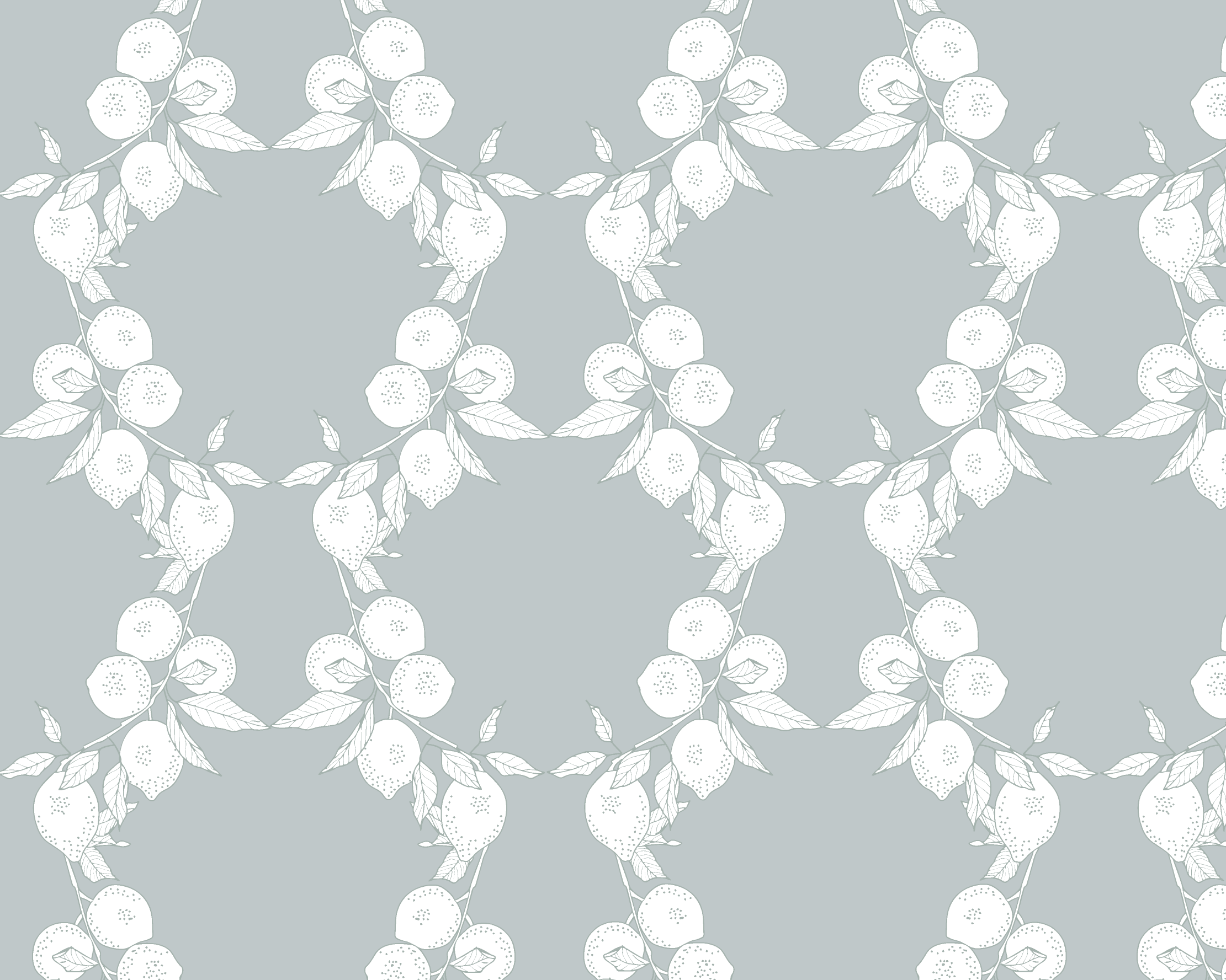 A repeating white floral pattern on a light gray background, forming a symmetrical lattice design.