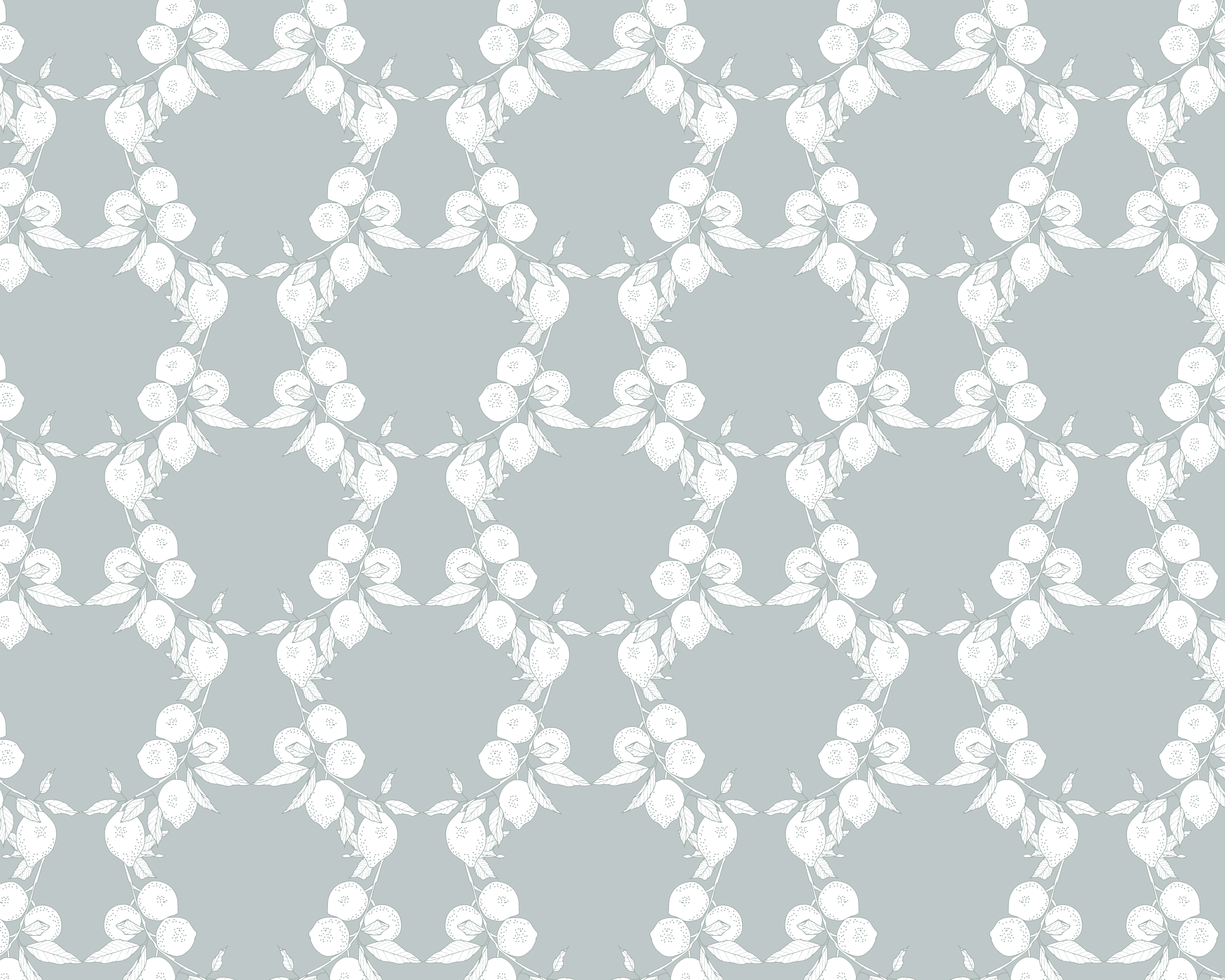A repeating white floral pattern on a light gray background, forming a symmetrical lattice design.