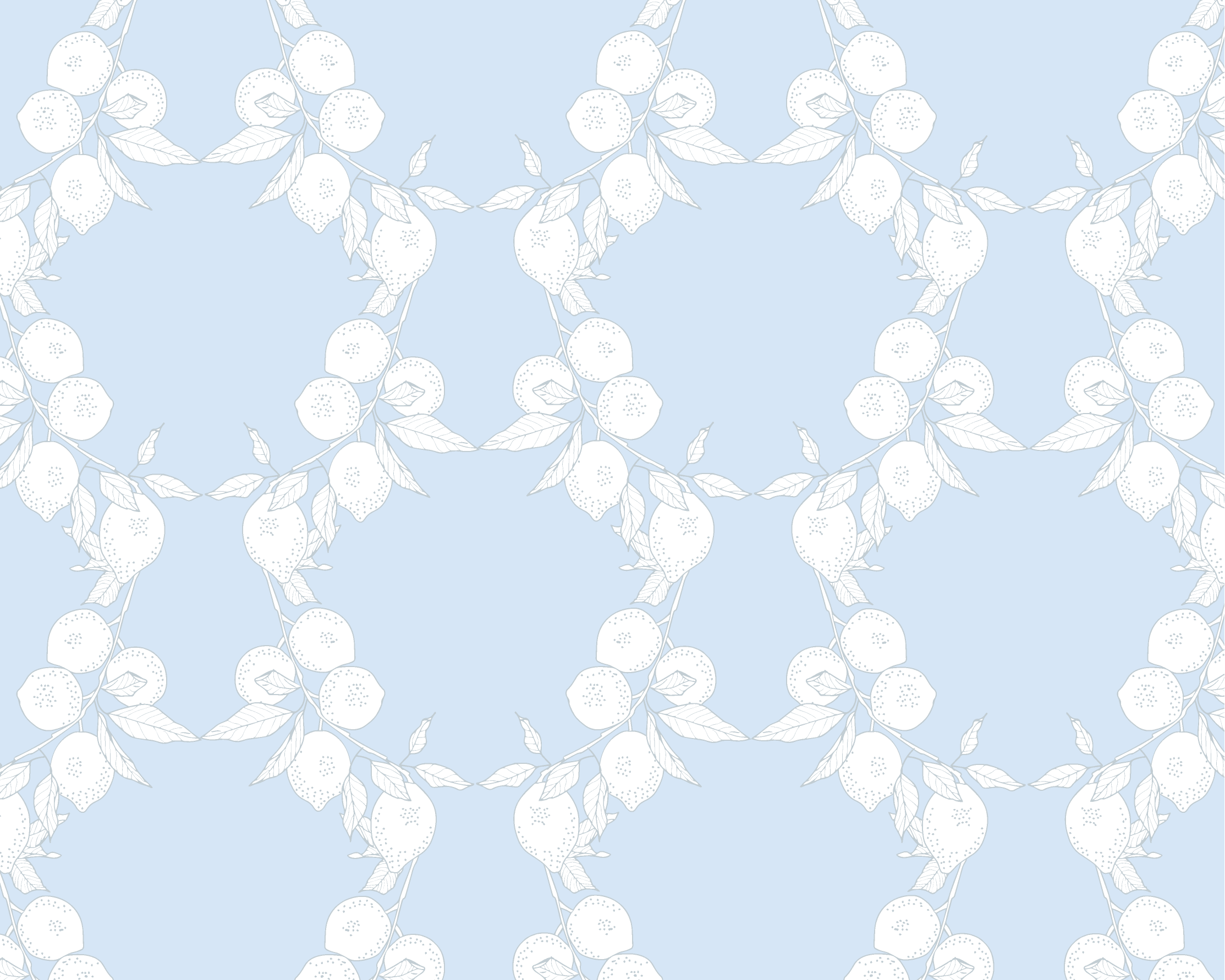 A seamless repeating pattern of white cherry blossoms and leaves on a light blue background.