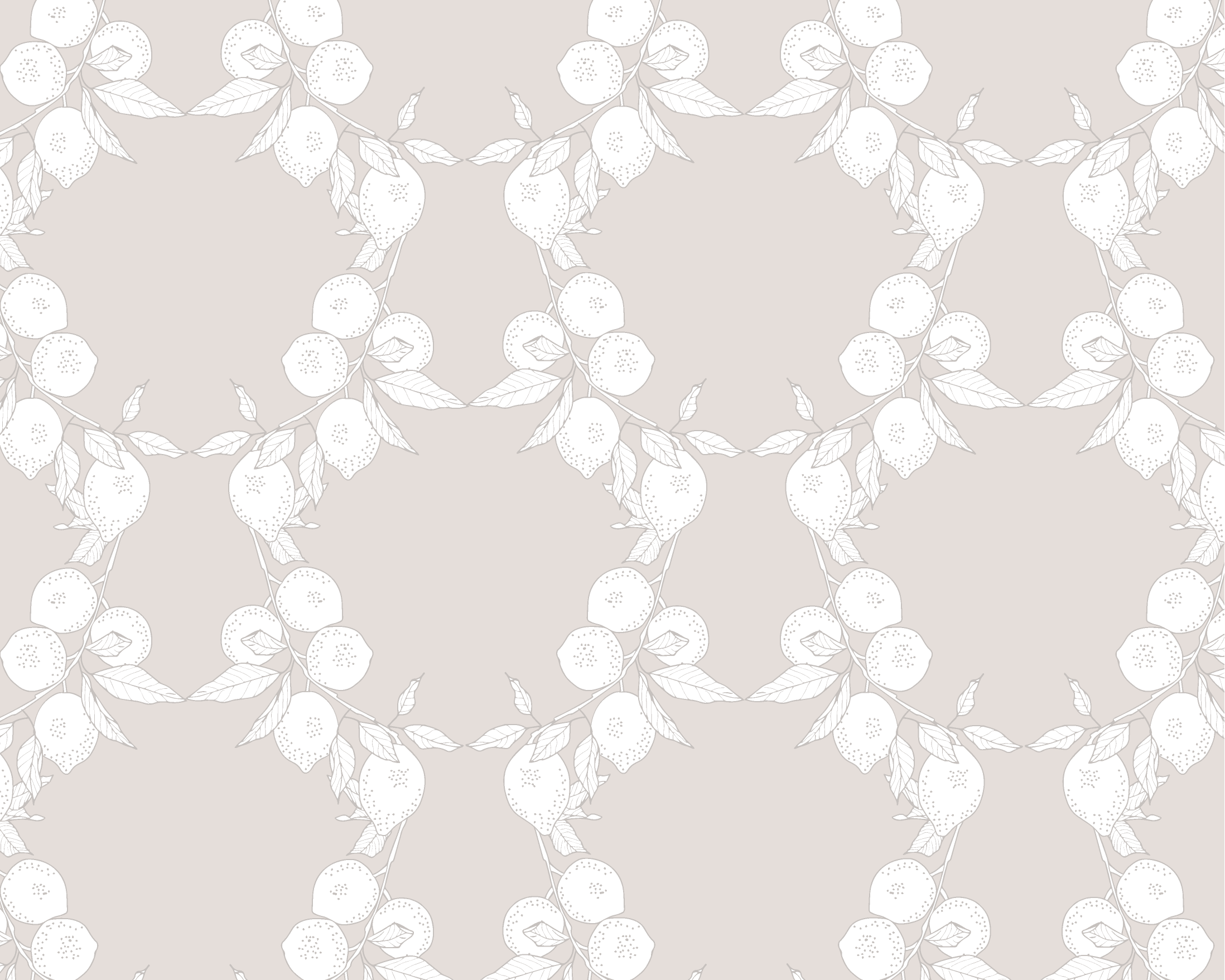 A seamless repeating pattern of delicate white floral and leaf motifs arranged in a diamond lattice over a soft warm beige background.
