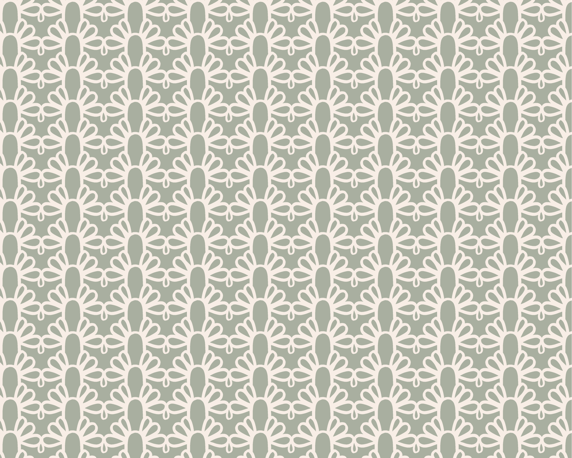 Geometric Art Deco Pattern Fabric on Cotton in Fountian Arch design, in sage green and beige