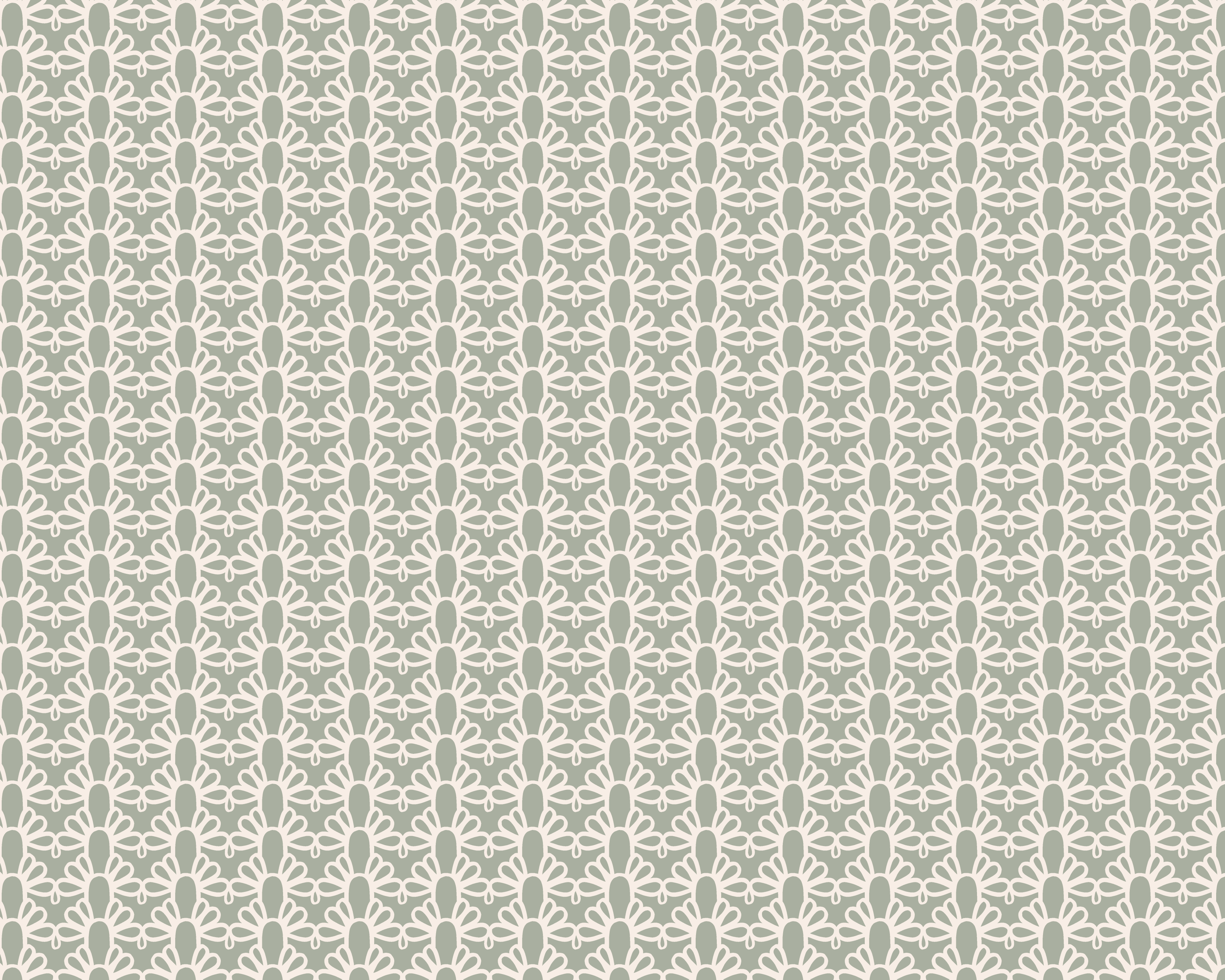 Geometric Art Deco Pattern Fabric on Cotton in Fountian Arch design, in sage green and beige