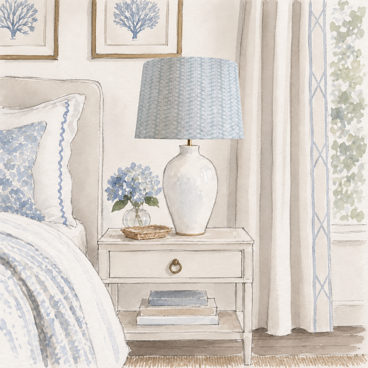 Sky Blue Patterned Lampshade in SABAL STRIPE