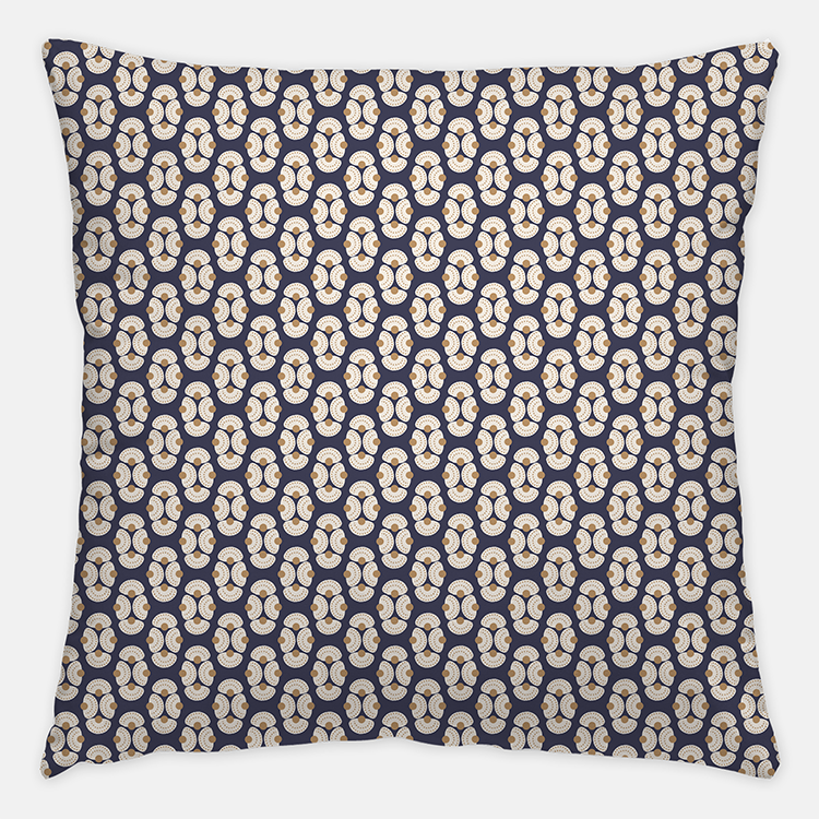 Navy Blue and Brown Throw Pillow Hand Stamped on Luxury Fabric | Home Textiles by Noble Winter