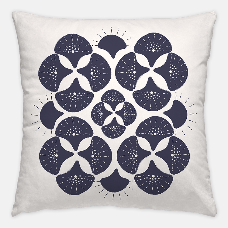 Coastal Home Decor - Sea Star throw pillow in navy blue and white.  Beach house home textiles by Noble Winter.