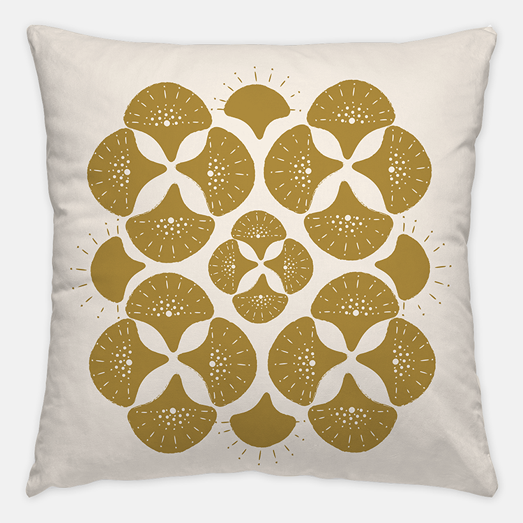 Hand Stamped Fabric Throw Pillow in Yellow Coastal Print for Beach Home Decor by Noble Winter.