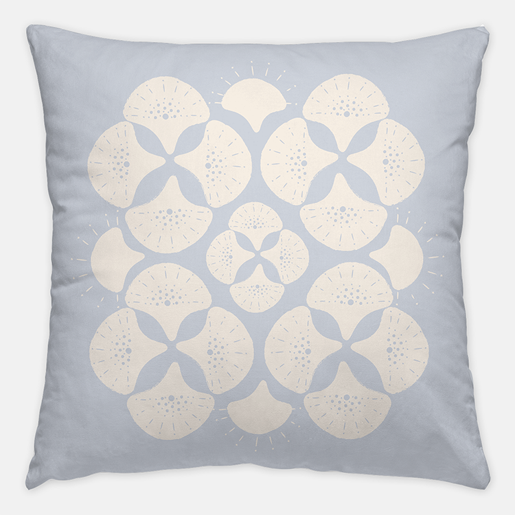 Cornflower Blue Throw Pillow in Coastal Sea Star Print. Home Textiles for Interior Designers by Noble Winter.