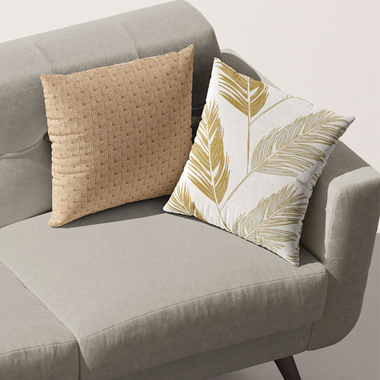 Breezy Tropical Palm Tree Striped Pillow in Golden Yellow and White. Neutral Coastal Home Decor by Noble Winter, Nashville Tennessee