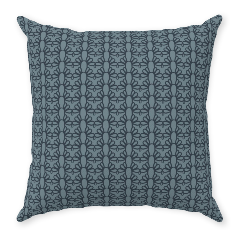 Sea Blue Throw pillow in Fountain arch. Blue and beige pillow with vegan down pillow insert. Original home textiles made in Nashville. Coastal home decor.